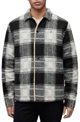 AllSaints Litho Faux Shearling Shirt Jacket in Ecru/Black