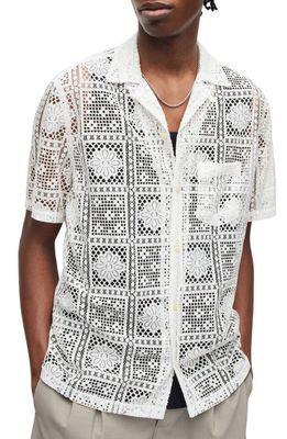 AllSaints Llonga Relaxed Fit Lace Camp Shirt in Cala White