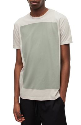 AllSaints Lobke Colorblock Logo Embroidered T-Shirt in Frosted Taupe
