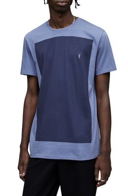 AllSaints Lobke Cotton Colorblock T-Shirt in Dull Blue/Blue