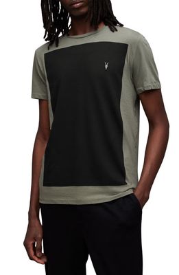AllSaints Lobke Cotton Colorblock T-Shirt in Planet Grey/Jet Black