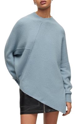 AllSaints Lock Asymmetric Hem Crewneck Sweater in Slate Blue