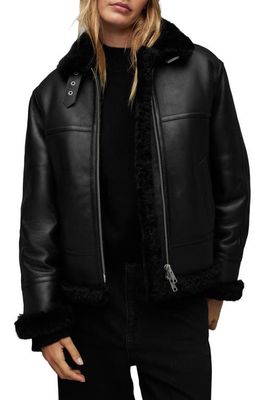 AllSaints Lorel Genuine Shearling & Leather Flying Jacket in Black