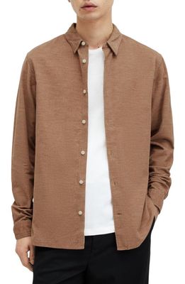 AllSaints Lorella Cotton Button-Up Shirt in Camel Brown