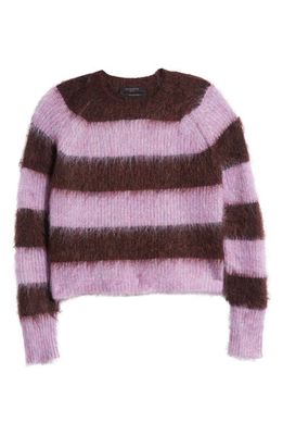 AllSaints Lou Brushed Stripe Mohair Blend Sweater in Raisin Red/Lilac