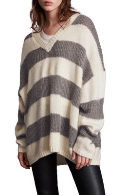 AllSaints Lou Sparkle V-Neck Sweater in Black/Cloud Grey