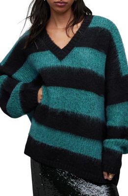 AllSaints Lou Sparkle V-Neck Sweater in Black/Sycamore
