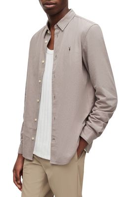 AllSaints Lovell Cotton Button-Up Shirt in Bay Leaf Taupe