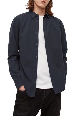 AllSaints Lovell Cotton Button-Up Shirt in Ink Navy