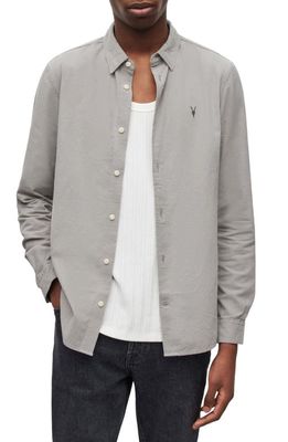 AllSaints Lovell Cotton Button-Up Shirt in Soft Green