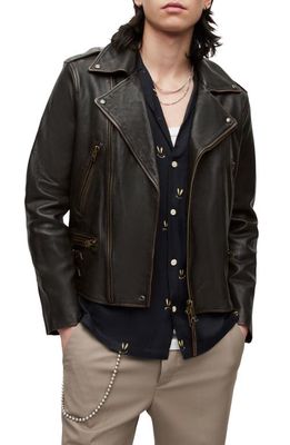 AllSaints Luca Leather Biker Jacket in Black