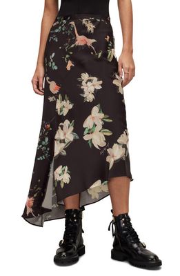 AllSaints Luisa Fabia Floral Print Asymmetric Skirt in Black