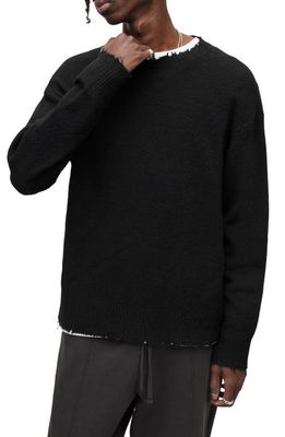 AllSaints Luka Destoyed Crewneck Sweater in Black