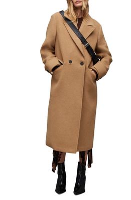 AllSaints Mabel Longline Coat in Camel Brown