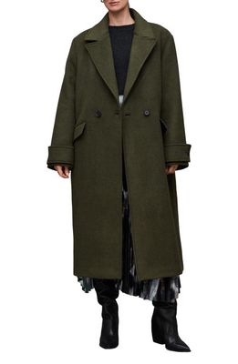 AllSaints Mabel Longline Coat in Khaki Green