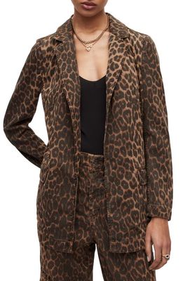 AllSaints Maggi Leopard Print Open Front Blazer in Brown