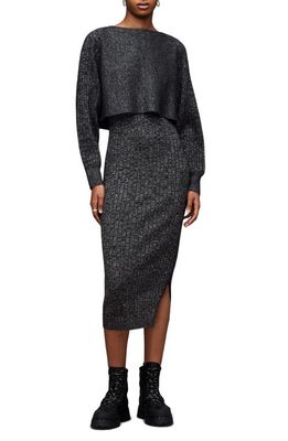 AllSaints Margot Metallic Two-Piece Sweater & Rib Dress in Black/Silver