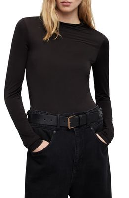 AllSaints Marina Funnel Neck Long Sleeve Top in Black