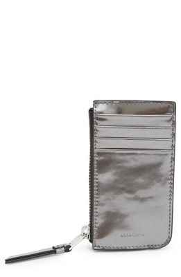 AllSaints Marlborough Leather Card Holder in Pewter Metallic