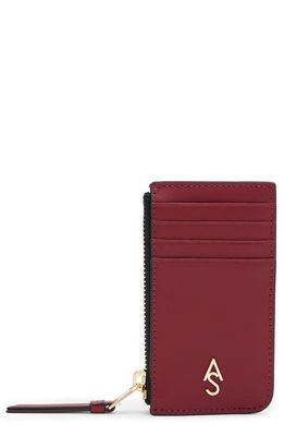 AllSaints Marlborough Leather Card Holder in Red