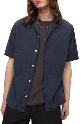 AllSaints Mattole Short Sleeve Button-Up Camp Shirt in Midnight Blue