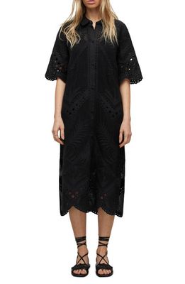 AllSaints Meria Broderie Shirtdress in Black