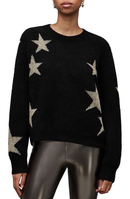 AllSaints Metallic Star Alpaca & Wool Blend Sweater in Black/Gold