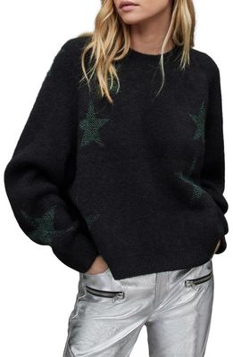 AllSaints Metallic Star Alpaca & Wool Blend Sweater in Black/Green