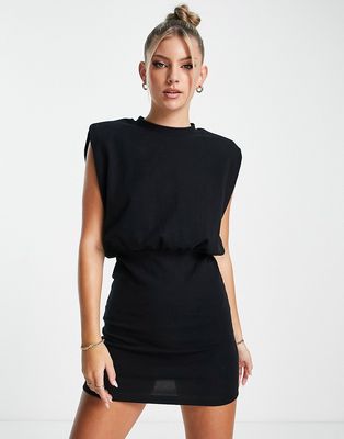 AllSaints Mika mini dress with shoulder pads in black