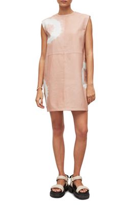 AllSaints Mika Tie Dye Leather Shift Dress in Dusty Pink