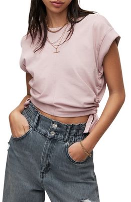 AllSaints Mira Side Ruched Cotton Crop Top in Pale Orchid Pink