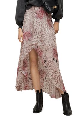 AllSaints Mixed Print High Low Skirt in Soft Pink