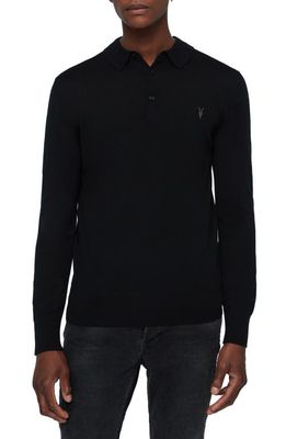 AllSaints Mode Long Sleeve Merino Wool Polo in Black