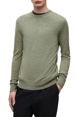 AllSaints Mode Merino Wool Crewneck Sweater in Sap Green Marl