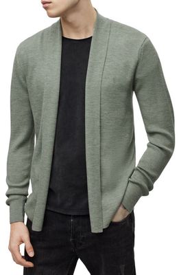 AllSaints Mode Merino Wool Open Front Cardigan in Sap Green Marl