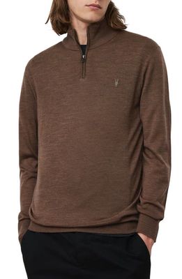 AllSaints Mode Merino Wool Quarter-Zip Pullover in Light Coco Brown