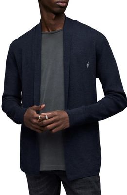 AllSaints Mode Slim Fit Wool Cardigan in Deep Blue Marl