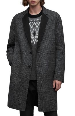 AllSaints Monroy Houndstooth Notch Lapel Coat in Black/Grey