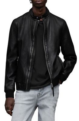 AllSaints Morris Leather Bomber Jacket in Black