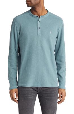 AllSaints Muse Long Sleeve Thermal Henley in Rain Blue
