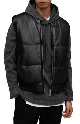 AllSaints Naro Leather Puffer Vest in Black