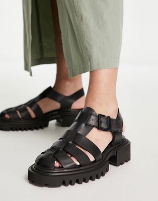 AllSaints Nessie leather sandals in black-White