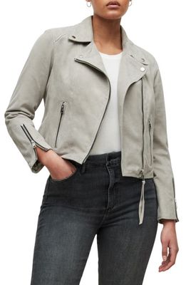 AllSaints Neve Suede Biker Jacket in Pale Grey