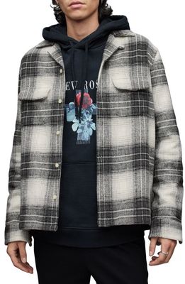 AllSaints New Rose Plaid Embroidered Button-Up Overshirt in Off White