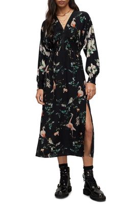AllSaints Nia Fabia Floral Long Sleeve Quarter Zip Dress in Black