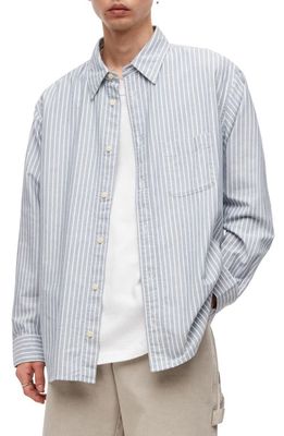 AllSaints Nippon Stripe Button-Up Shirt in Light Blue