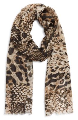 AllSaints Noche Mixed Print Fringe Scarf in Natural