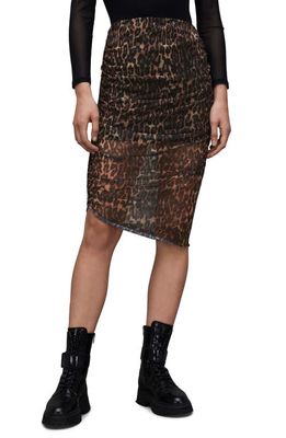 AllSaints Nora Anita Leopard Print Asymmetric Skirt in Natural Brown
