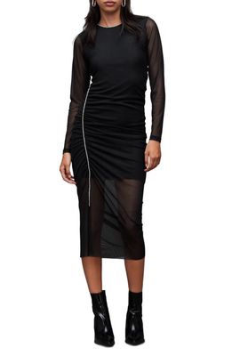 AllSaints Nora Sparkle Trim Long Sleeve Body-Con Dress in Black