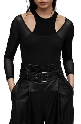 AllSaints Nori Cutout Long Sleeve Bodysuit in Black